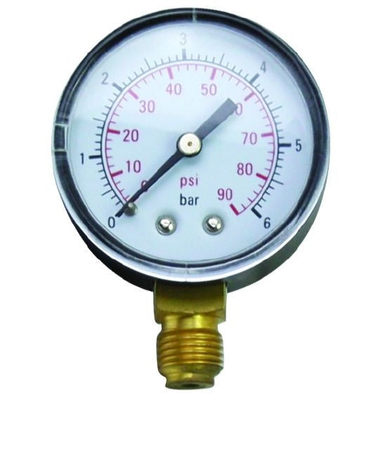 Manometer (tlakomer) na bazénovom filtri na kontrolu tlaku a zanesenia